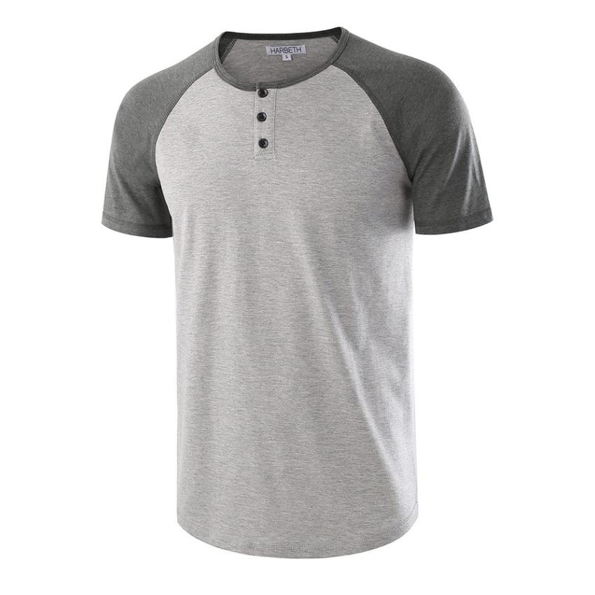 kaos pria lengan pendek model raglan kombinasi warna memiliki kancing  di depan