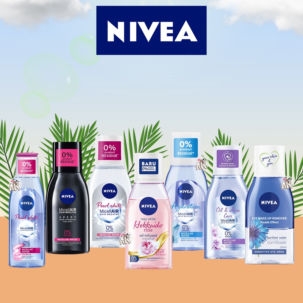 Nivea Micellar Expert Black / Water Oil &amp; Acne Care / Micellar Hydration Skin / Eye Make Up Remover 125ml / Hokkaido Rose 125ml