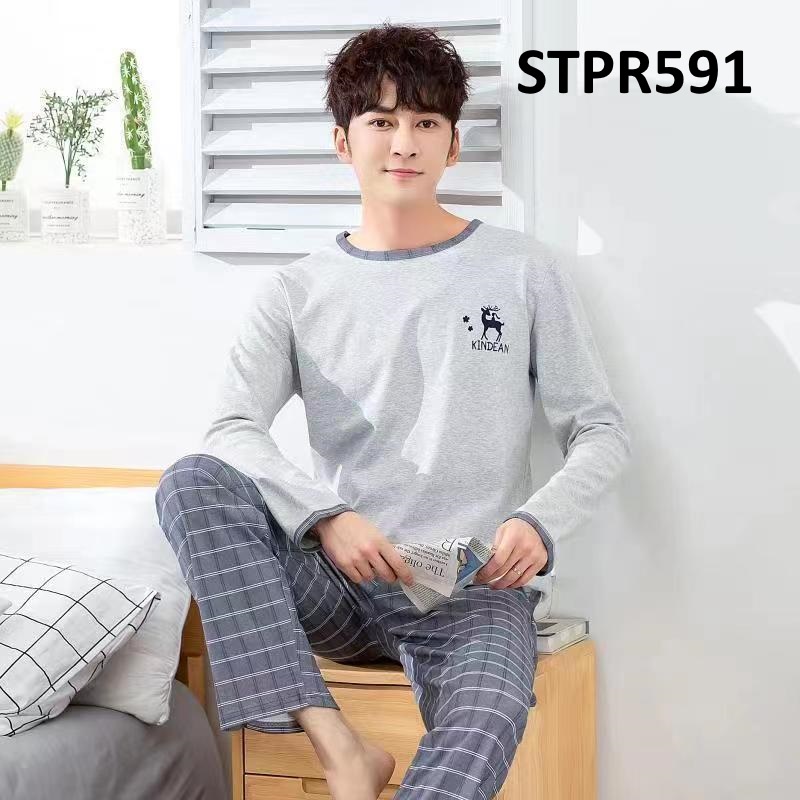 Piyama Pria Baju Tidur Pria Lengan Panjang Celana Panjang Stripe Grey