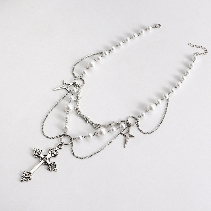Sa Gothic Salib Rosario Salib Kalung Handmade Mutiara Manik-Manik Kalung Punk Berlapis Kalung Fashion Perhiasan Hadiah Untuk Wanita Gadis