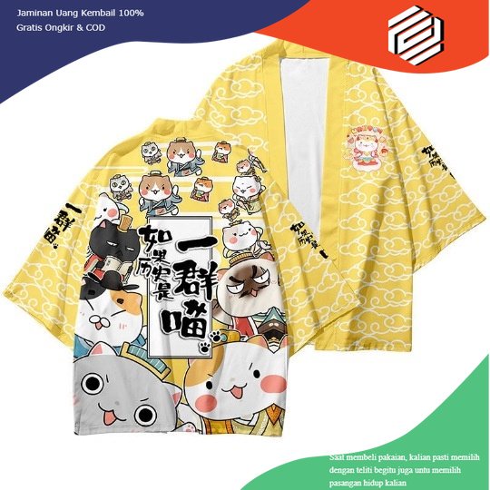 baju Fashion Loose Women Men Cartoon Cat Japanese Beach Kimono Jepang Wanita Pria Pakaian Cardigan Streetwear Harajuku Cosplay Haori kimono jepang