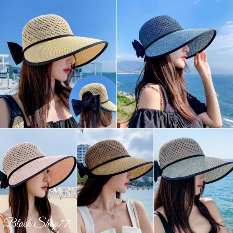 Topi Wanita/Topi Pantai Rajut Gulung Praktis Anti Uv