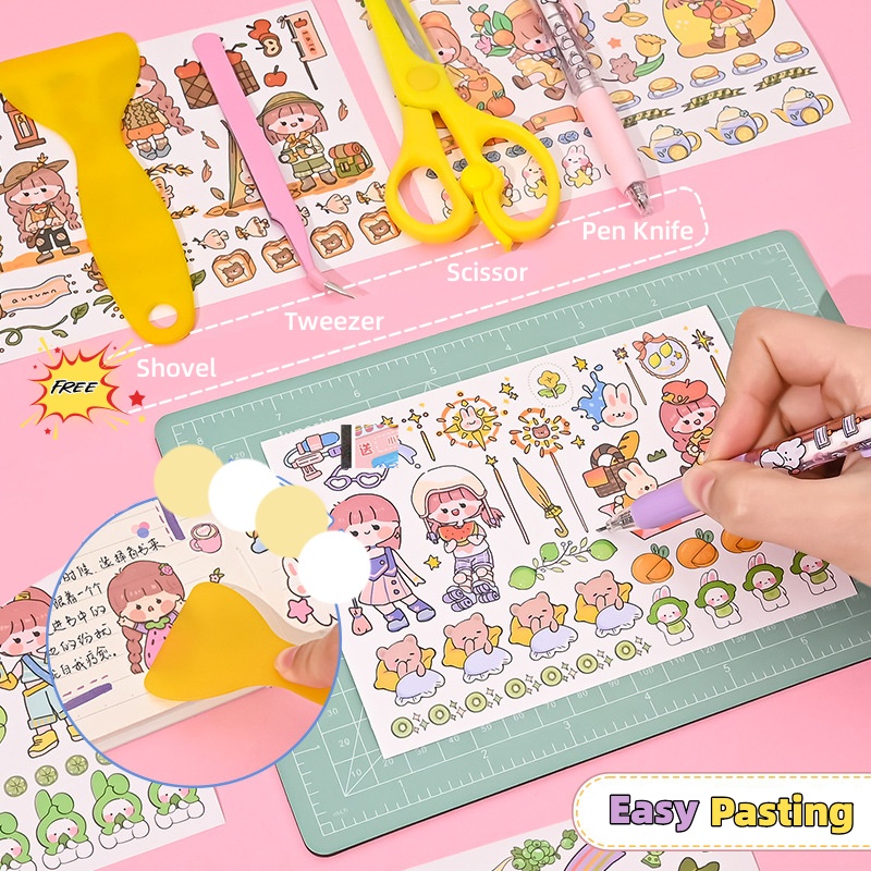 50pcs Stiker Lucu Buku Dengan Alat Ins Gadis DIY Bahan Tangan Akun Stiker Ada Pola Berulang Kartun Stiker Dekorasi Alat Tulis