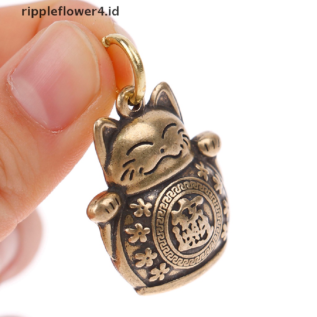 {rippleflower4.id} Tembaga Murni Lucky Cat Gantungan Kunci DIY Perhiasan Gantung Aksesoris Keyring Liontin~