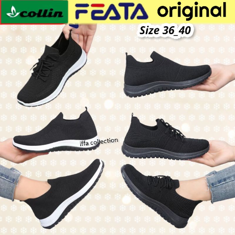 sepatu sekolah rajut import collin dan feata sol karet lentur original