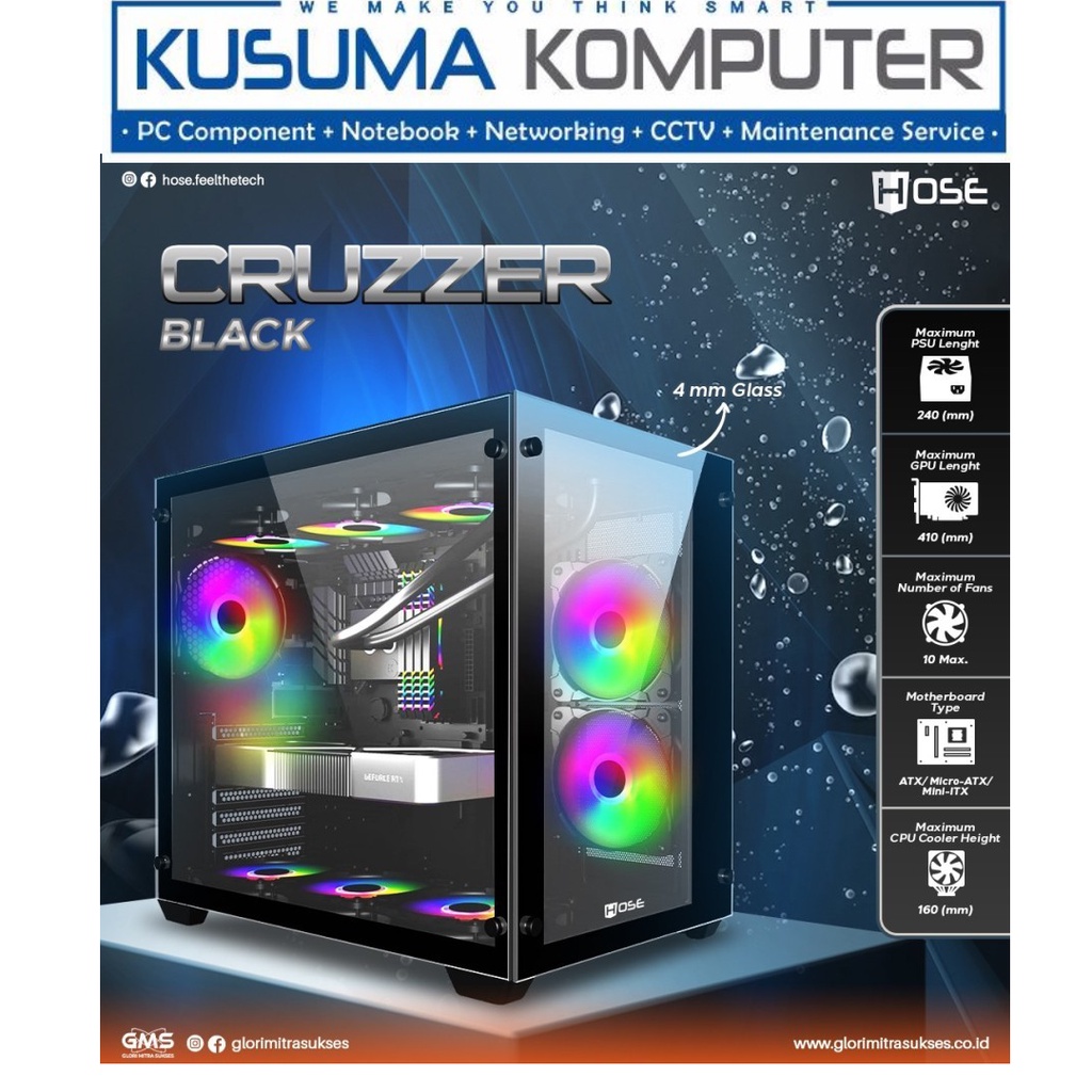 Casing HOSE Cruzzer Black Tempered Glass Gaming Case