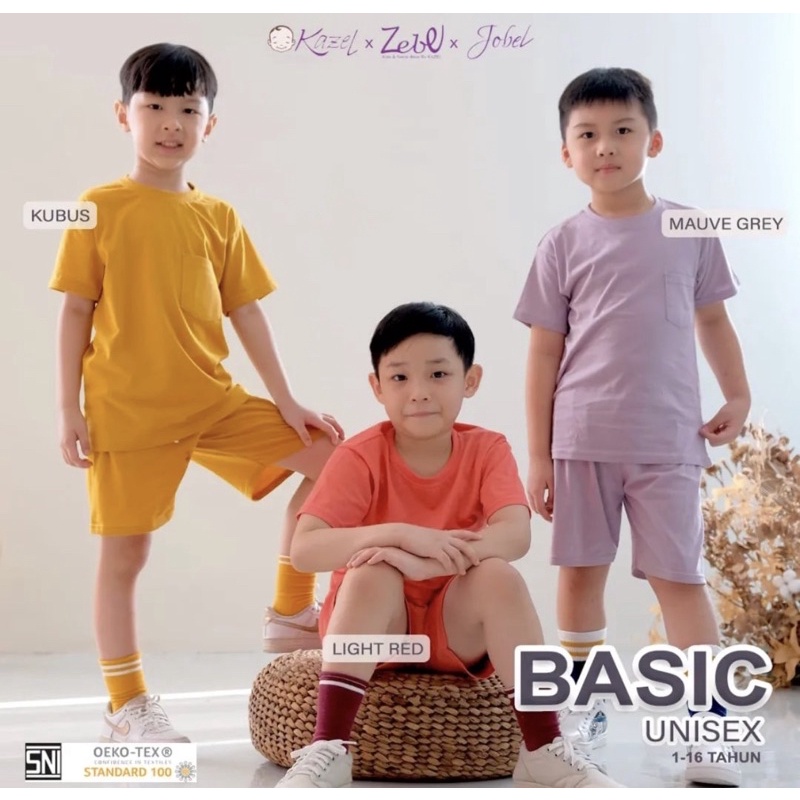 Kazel x Zebe Tshirt Basic Pocket Unisex Anak 6-12 Tahun / Atasan Anak Murah