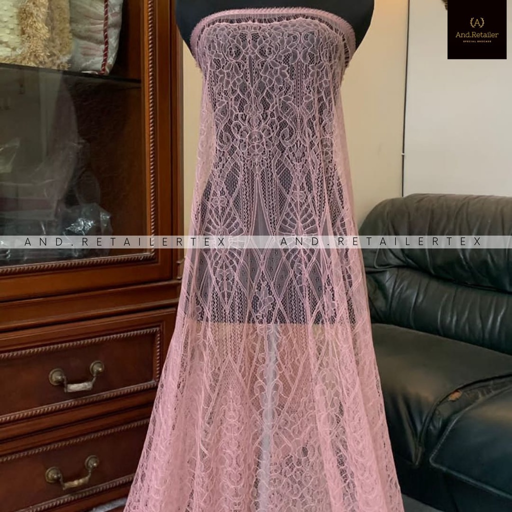 Bahan kebaya Brokat Lace Chantily Santili Semi France Beverly Warna Rose Gold