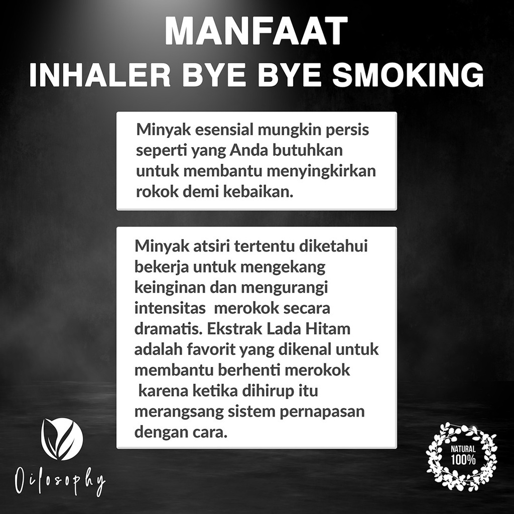 Inhaler Bye Bye Smoking - Inhiler Hidung Aroma Terapi Berhenti Merokok - Penghilang Nafsu Merokok - Obat Berhenti Ngerokok Paling Ampuh - Esensial Oil Aromatherapy - Stop Smoke Treatment - Obat Herbal Alami Berhenti Perokok - Black Pepper Oil Bergamot Asl