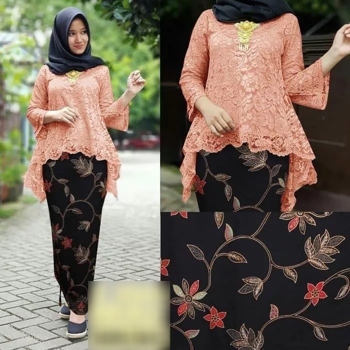 PROMO....SETELAN KEBAYA MODERN BROKAT RINJANI / KEBAYA BROKAT BIANCA PEACH DAN ANEKA PILIHAN WARNA LAIN