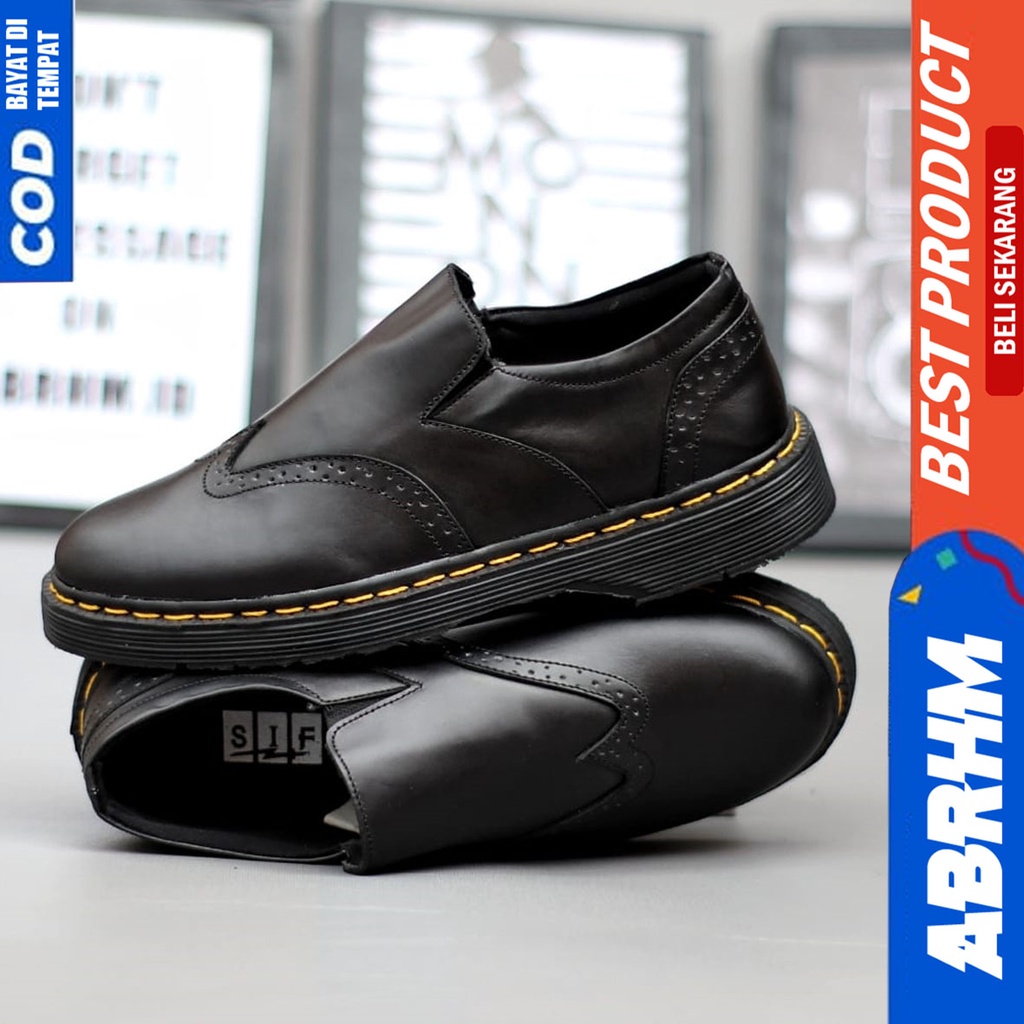 Sepatu Loafers Docmart Formal Pantofel Pria Kerja Hitam Abraham TORETO