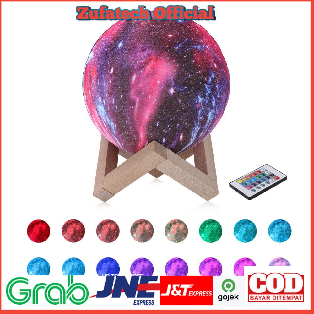 Coquimbo Lampu Tidur 3D Printed Moon Night Light Table Rechargeable Lamp 16 Color 15CM - 3DPSL