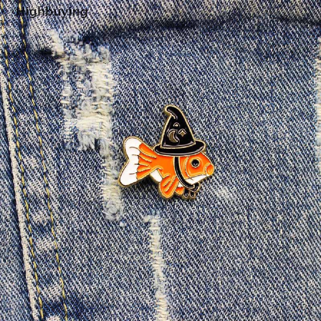 Hbid Bros Ikan Penyihir Kreatif Hewan Lucu Enamel Pin Ikan Beruntung Dengan Topi Ajaib Lencana Tas Perhiasan Hadiah Glory