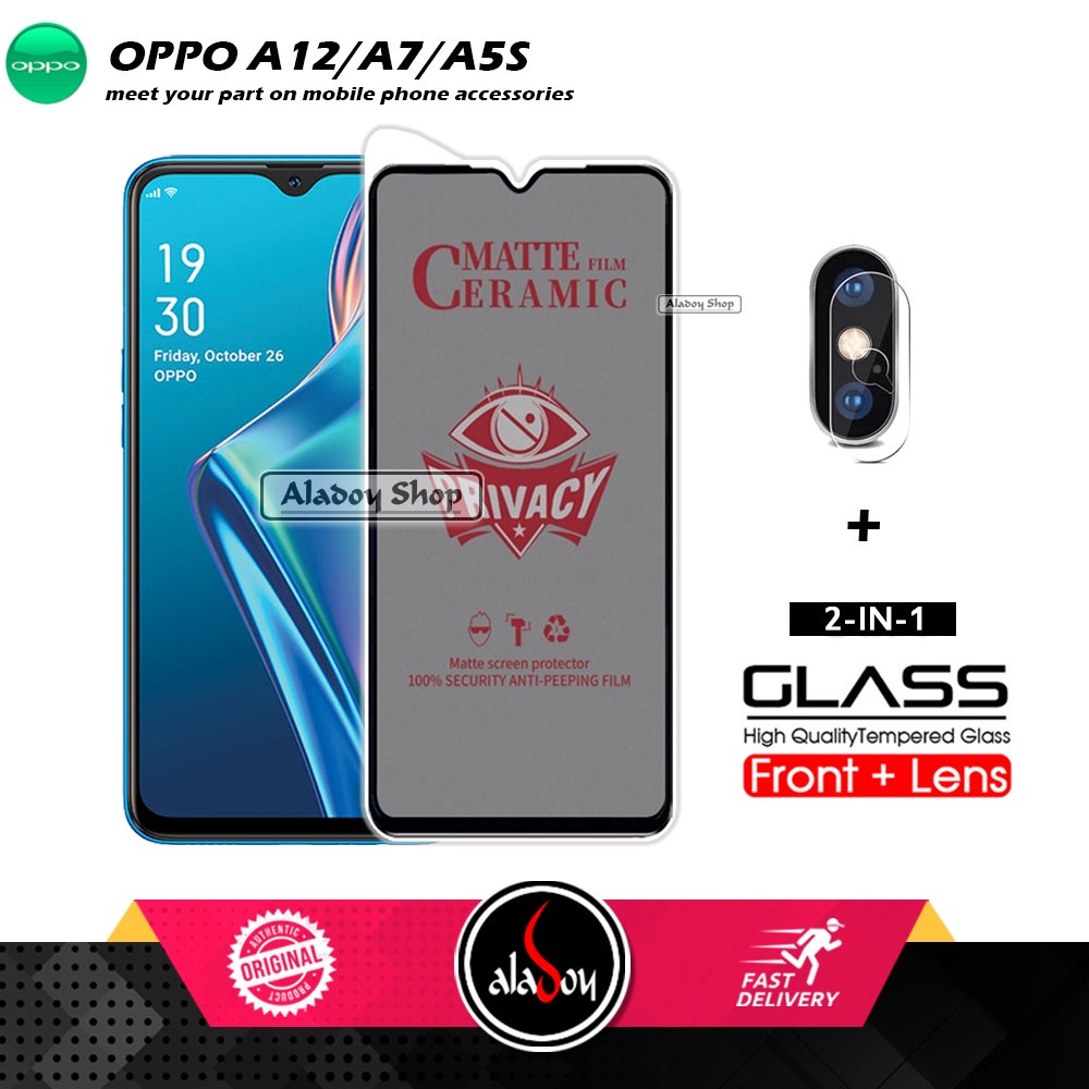 PAKET 2IN1 Anti Gores Privacy Oppo A12/A7/A5S + Tempered Glass Kamera