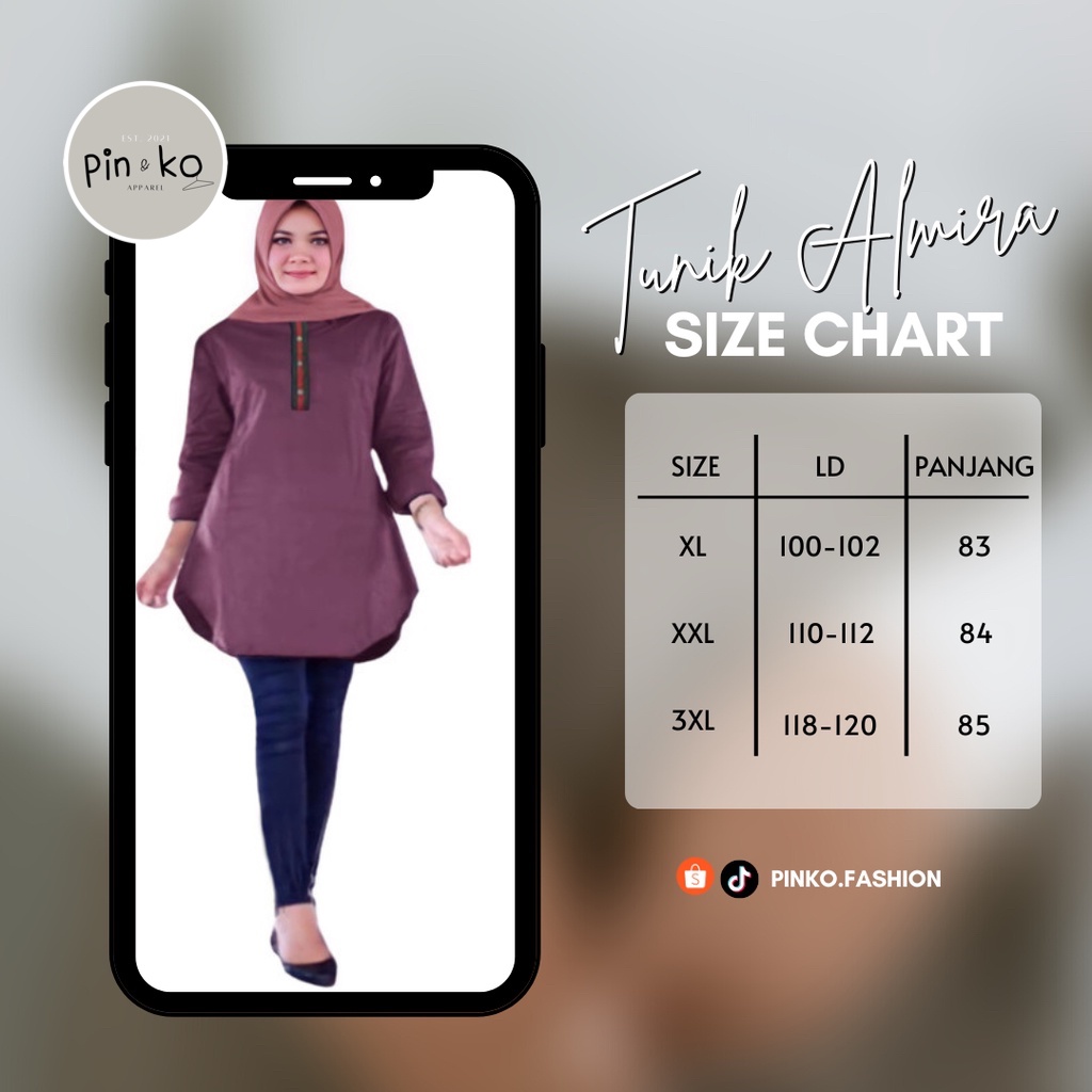 PIK - Almira Tunik XL(59281), XXL (62310), 3XL (65262) /Tunik Wanita / Tunik Muslim Terbaru/ Murah