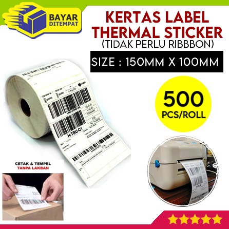 

Label Thermal Termal Barcode 100 x 150 mm 500pcs Sticker Resi