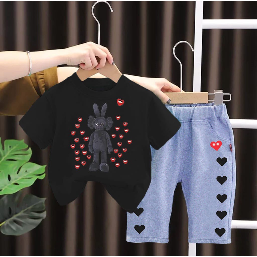 One set love anak perempuan usia 1-5 tahun baju anak pakaian anak setelan anak perempuan