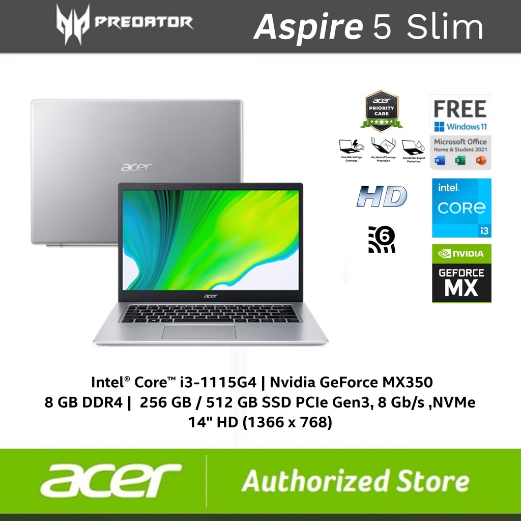 ACER Aspire 5 Slim A514-54G - i3-1115G4 DDR4 8GB SSD 256GB/512GB 14&quot; MX350 2GB Windows 11 OHS