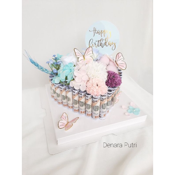 

Lovely birthday cake bouquet pink blue buket kue ultah buket ultah buket cake money cake by Denara Putri