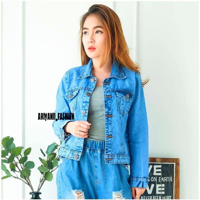 ARN - JAKET WANITA JEANS OVERSIZE PITA JACKET DENIM JINS MURAH BIONDY SNOW CEWEK KEKINIAN EMBLEM 3D KOREAN MODEL GAMBAR BELAKANG STYLE ootd ORIGINAL CEWE