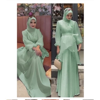 [PROMO] Gamis Remaja Gamis Muslimah Terbaru Dress Panjang Maxi Organza Sage green