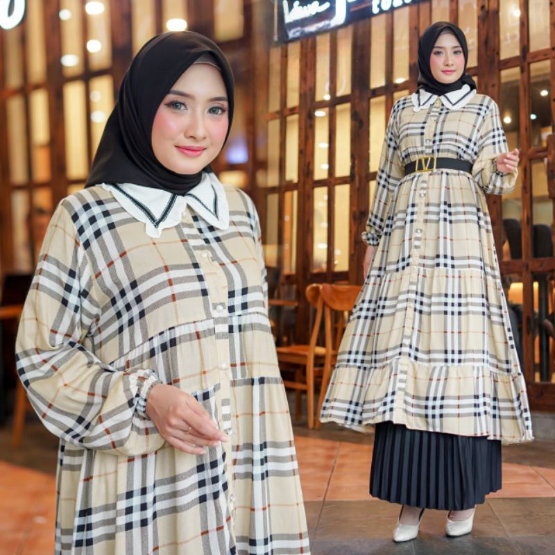 Kamila dress casual kotak motif