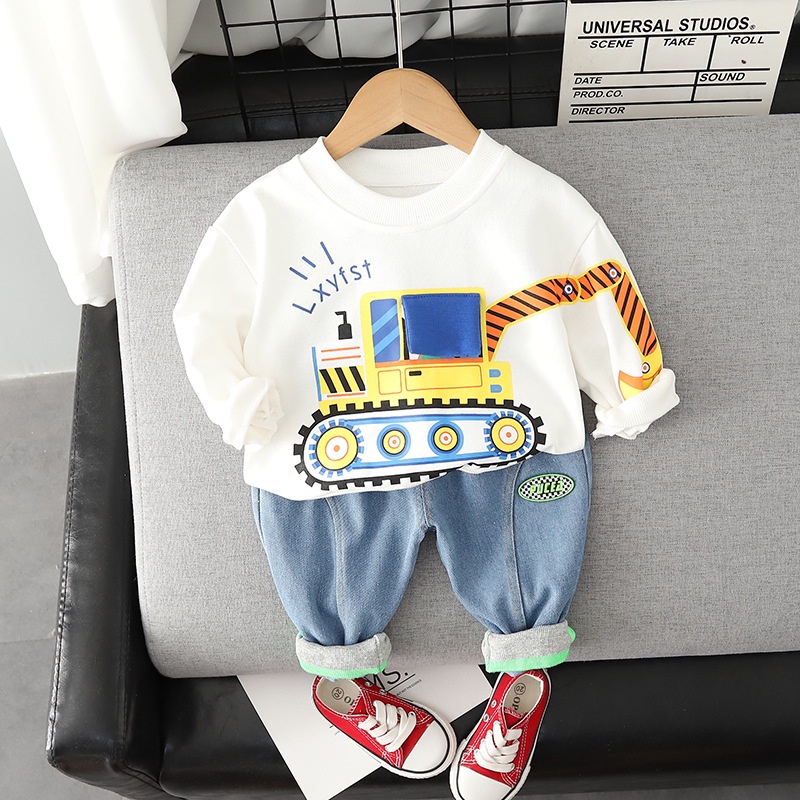 Setelan Anak Laki Laki Jeans Set TROKIE 2in1 Sweater Long Sleeve and Pant Anak Import