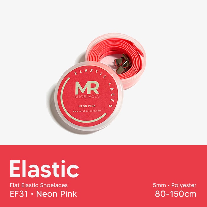 MR Shoelaces EF31 Elastic Neon Pink Tali Sepatu Flat Elastis 60cm 80cm 100cm 120cm 150cm Premium Shoelaces