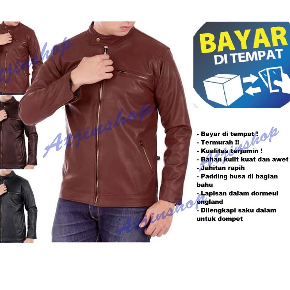 Langsung Kirim Atjin-Jaket Kulit Pria Kasual Exclusive Series Ferrari / Jaket Motor Pria [Coklat - H