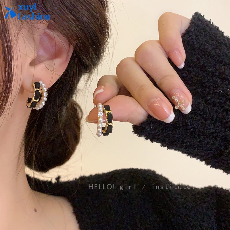 Anting Mutiara Zirkon Bersinar Korea Anting Hoop Lingkaran Simple Korea Elegan Untuk Perhiasan Aksesoris Wanita