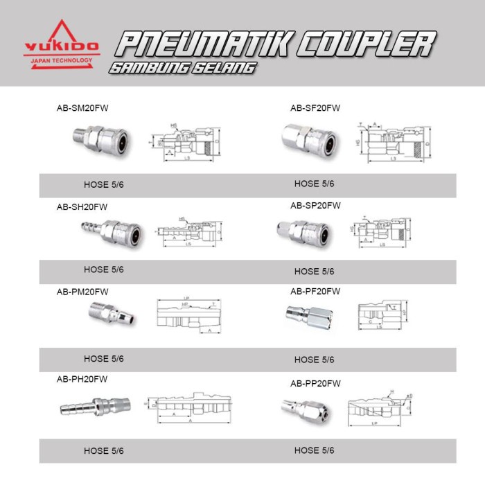 YUKIDO Quick Coupler Plug Sambungan Selang Kompresor Angin Nepel - PH20