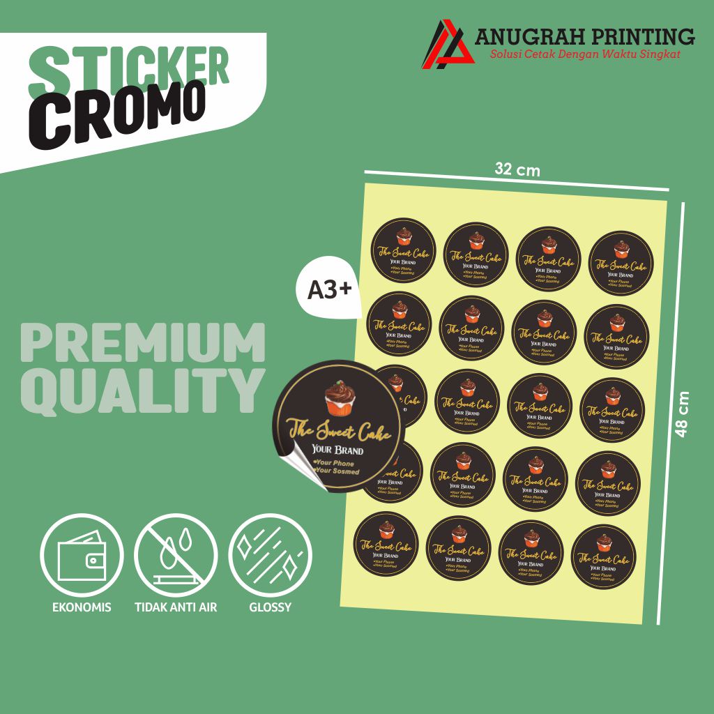 

Cetak Stiker Chromo A3+ & Kiss Cut - Print Sticker Label Cromo Custom Logo Murah