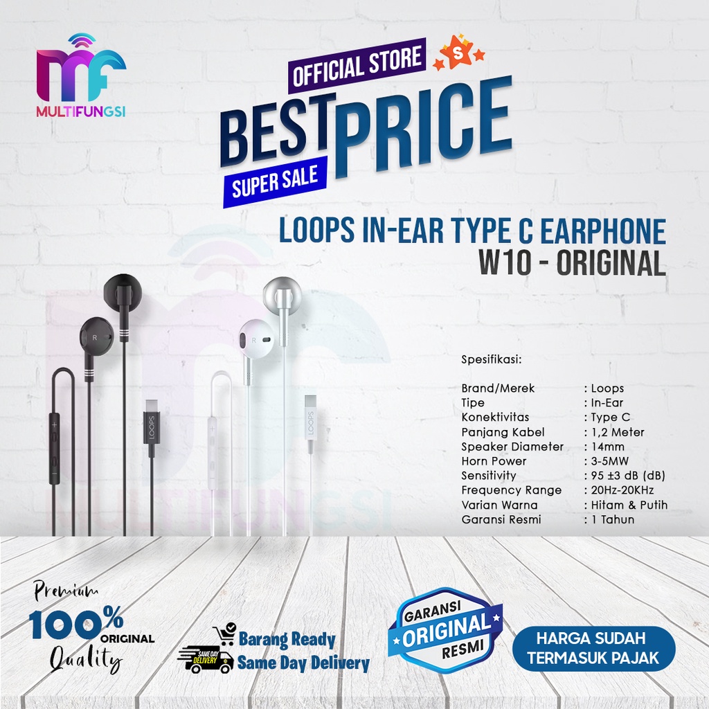 Loops In-Ear Type C Earphone W10 - Original Garansi Resmi W-10