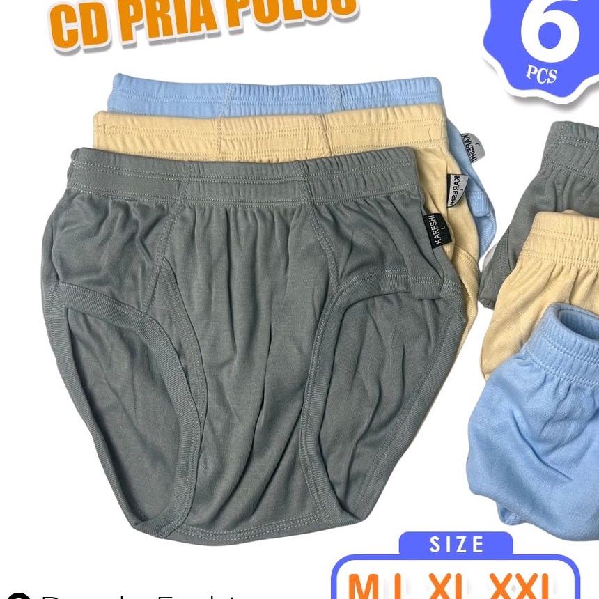 6 Pcs CD Pria | Celana Dalam Pria Polos Karet Kerut | Size L XL XXL