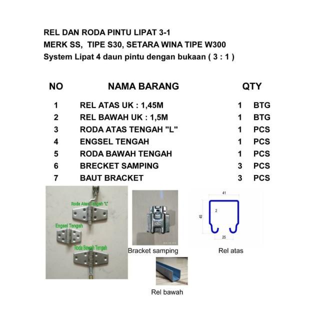 Rel Pintu Lipat Bukaan 3:1 Merk Ss Tipe S30 Setara Wina W300