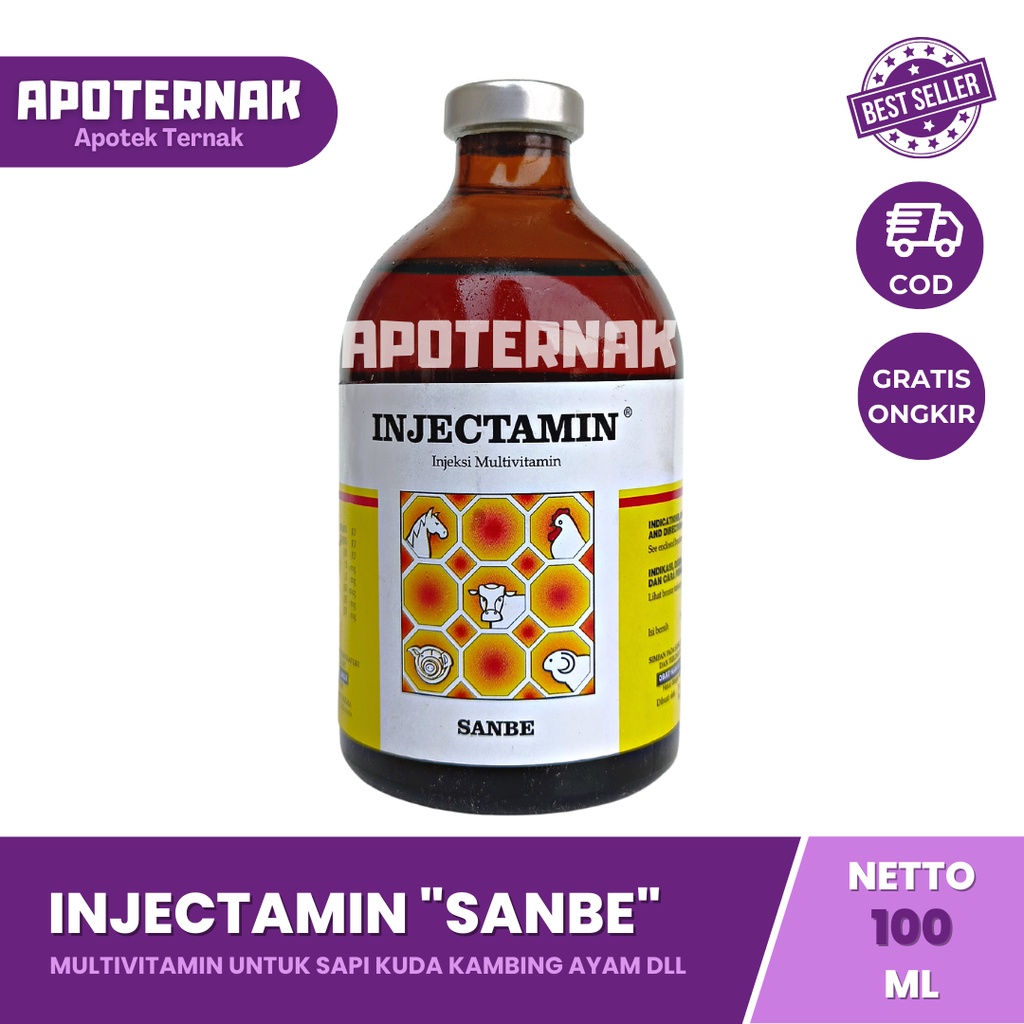 INJECTAMIN 50 ml &amp; 100 ml | Multivitamin Lengkap Untuk Produktifitas Pasca Sakit Kelelahan Sapi Kambing Kuda Unggas dll | SANBE