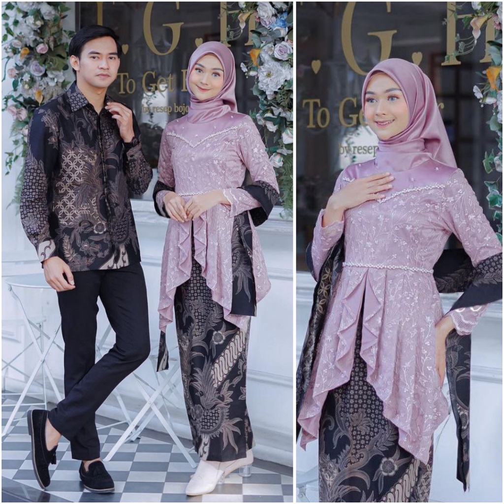 Kebaya modern wisuda couple batik brukat remaja terbaru mewah satu set pasangan keluarga baju pesta tunangan lamaran kondangan wanita muslim kekinian model laffeya