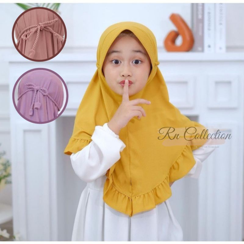 Hijab Tali Kepang bawah Rempel Kids/Serut/Jilbab Kerut Bawah Anak