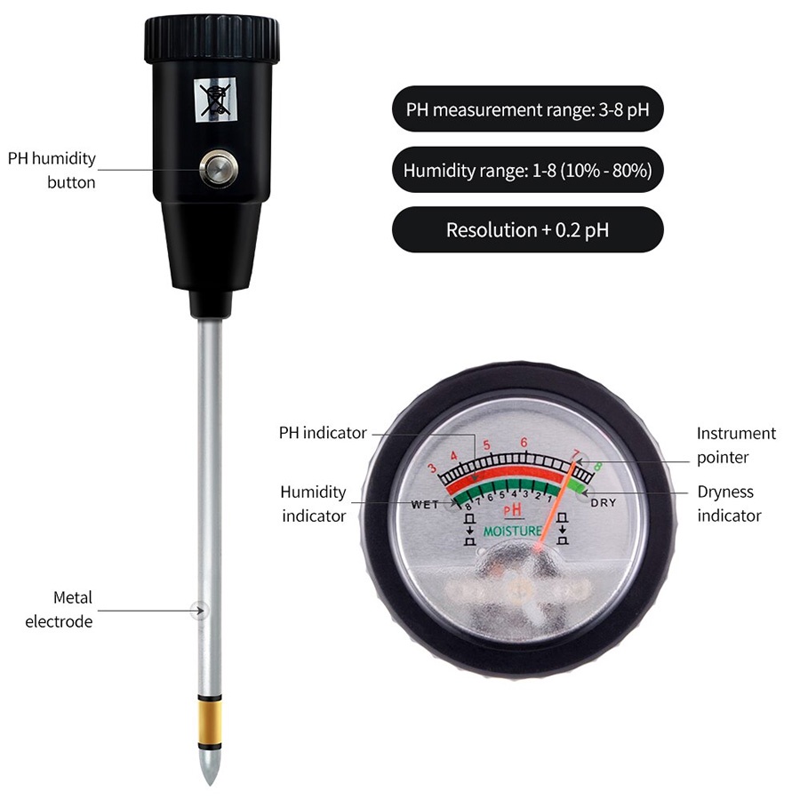 Soil Moisture Meter pH Tester 2in1 ZD06 Alat Ukur PH Kelembaban Tanah 30cm ZD-06