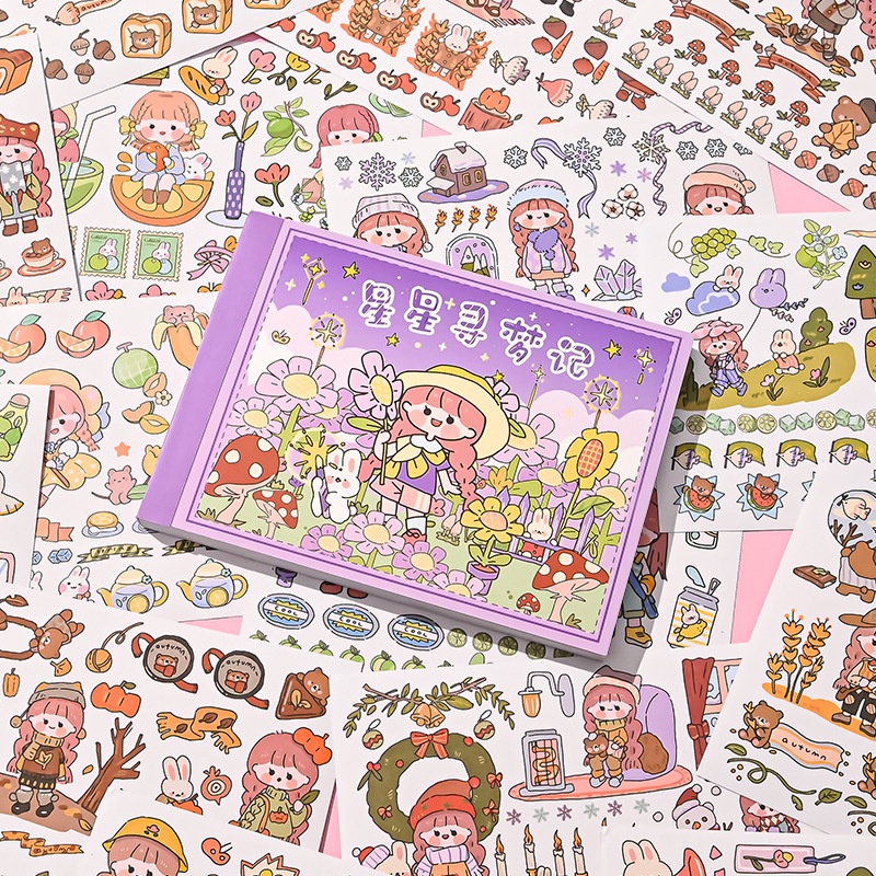 50pcs/set Lucu Stiker Buku Dengan Alat Ins Gadis DIY Bahan Tangan Akun Stiker Ada Pola Berulang Kartun Stiker Dekorasi Alat Tulis