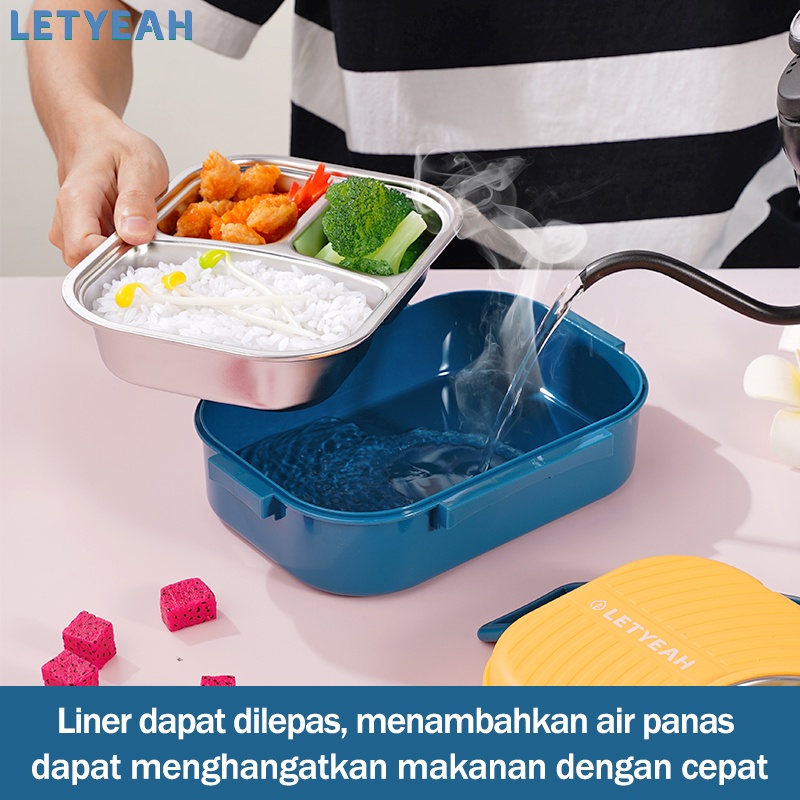 letyeah 1000ml kotak makan stainless 3 sekat+tempat sup 200ml /Lunch box stainless tahan panas dan anti tumpah