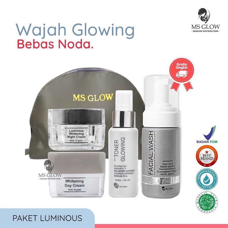 MS GLOW PAKET WAJAH LUMINOUS - Paket Luminous MS Glow Krim Pencerah Kulit Flek Hitam Bekas Jerawat
