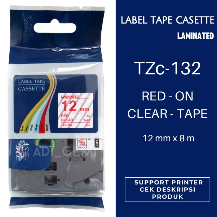 

Compatible Label Tape Brother TZc - 132 - Red On Clear 12mm