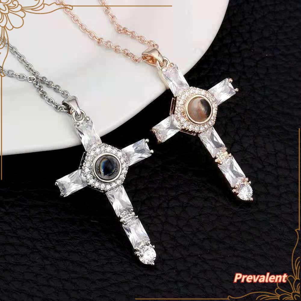 Preva Kalung Proyeksi Salib Kalung Hadiah Liontin Boho Fashion Zirkon Kristal Bentuk Salib