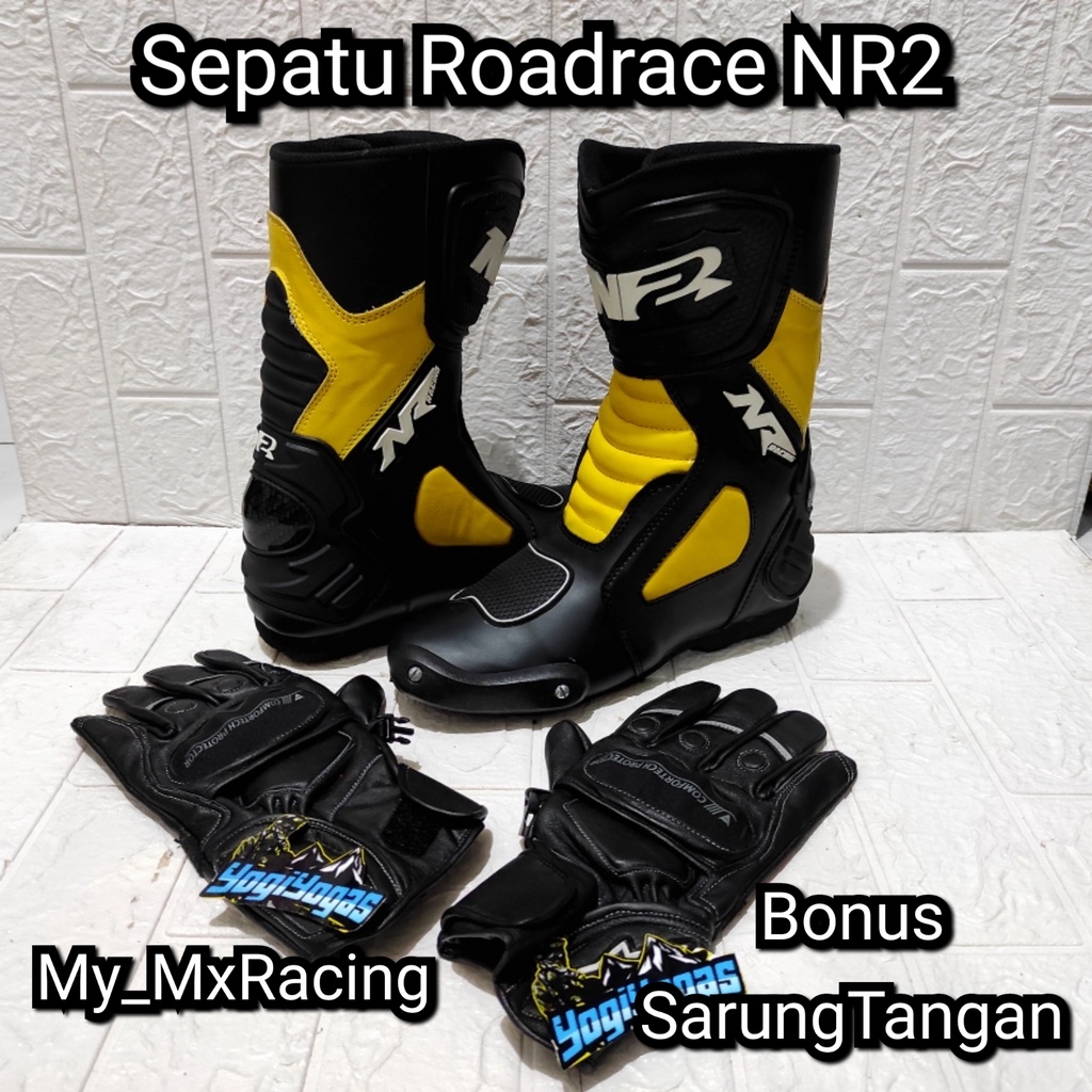 sepatu roadrace  bonus sarung- sepatu balap YELLOW - sepatu touring keren - bots - bots drag or cornering - balap -sepatu bots safety terlaris enduro hard - bots keren - kualitas premium jahitan rapih - original produk negeri - NR2