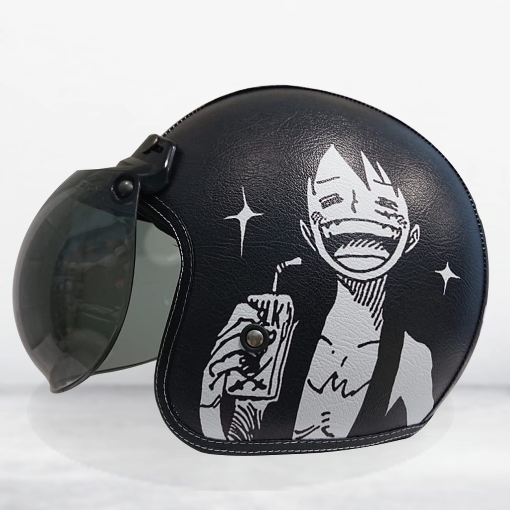 Helm Retro Bogo Kulit Motif One Piece Luffy Smile Dewasa/Junior/Anak