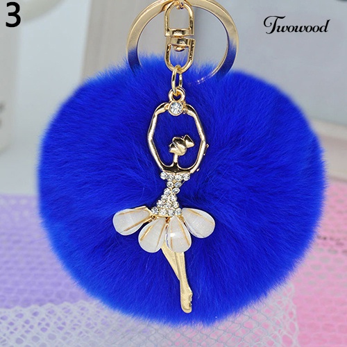 Twowood Wanita Fashion Lucu Angel Bola Bulu Gantungan Kunci Handbag Key Ring Gantungan Kunci Mobil