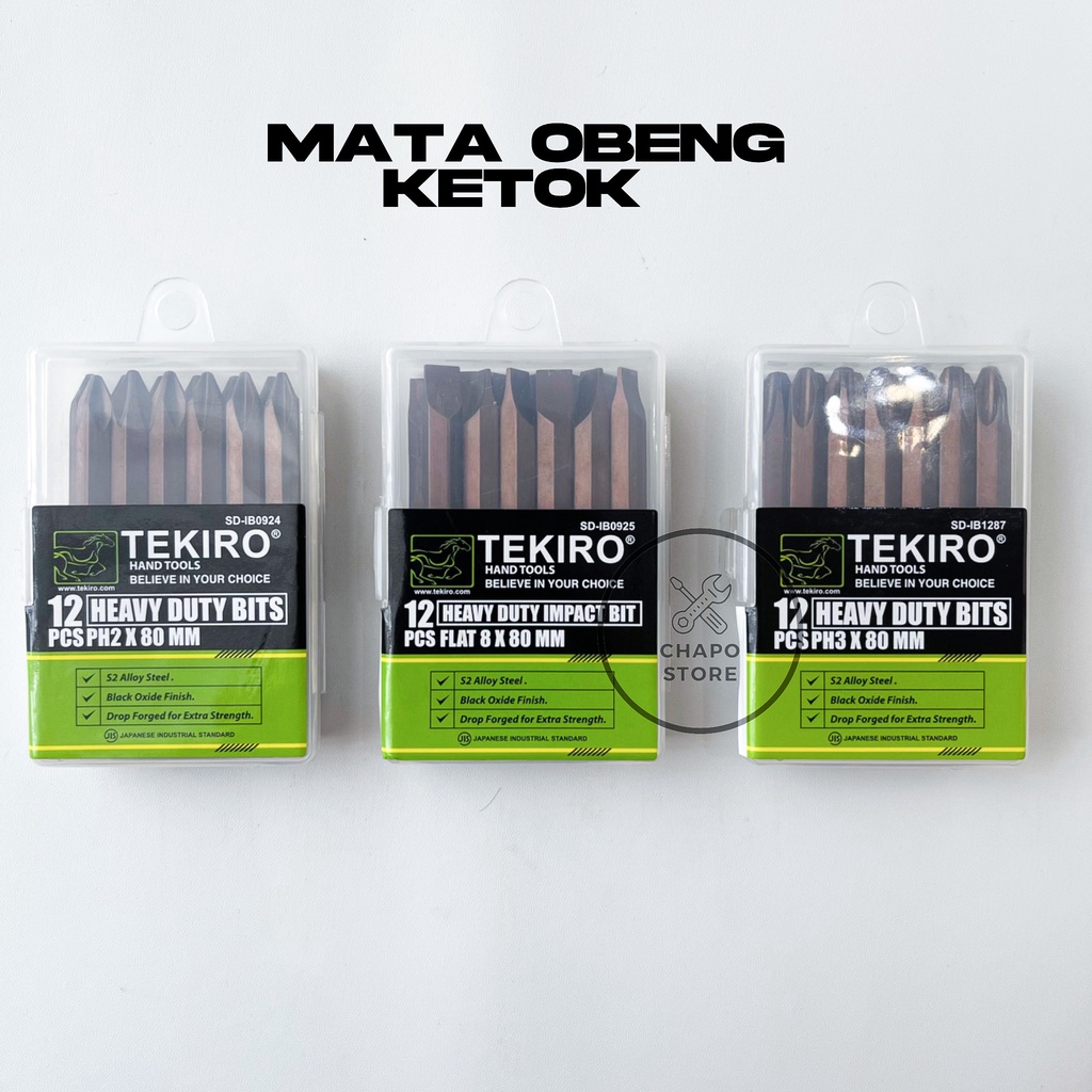 Tekiro mata obeng ketok plus minus PH2 PH3 8 x 80mm magnetic heavy duty bits