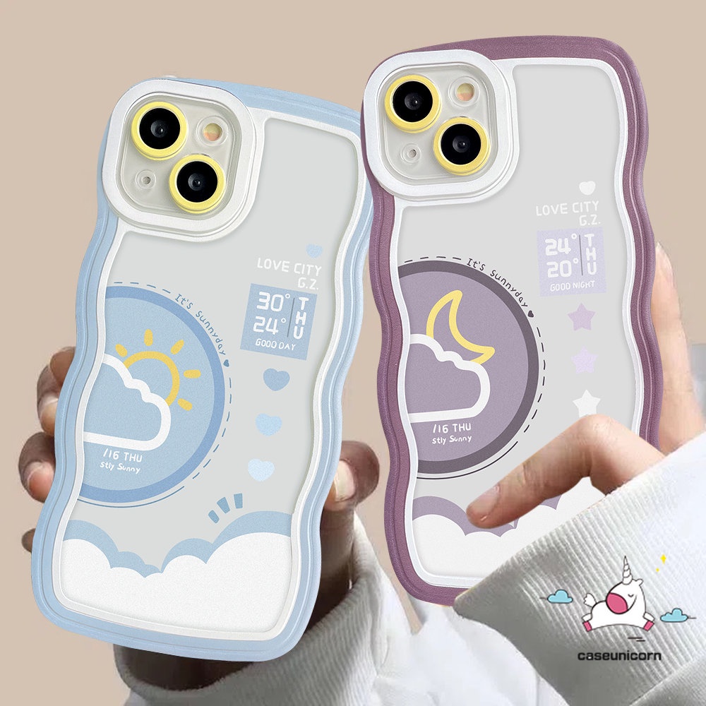 Untuk Realme C55 C53 C35 10 5 6i C33 C12 C15 8 8Pro C30 C25 C25Y C17 C21Y C11 C25s C20 C20A 9 9Pro+ 9i 8i C3 7i 5i 7kartun Siang Malam Ramalan Cuaca Lembut Bergelombang Penutup Tepi