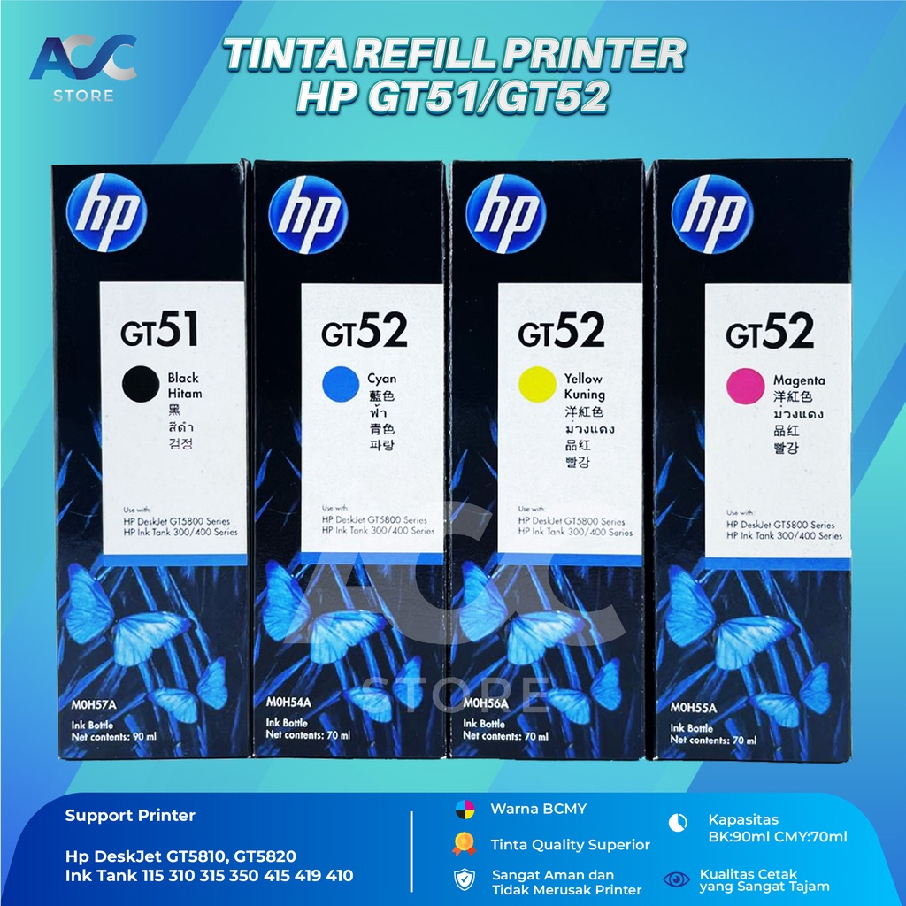 1 SET 4 PCS Tinta HP GT51 GT52 Isi Ulang Printer GT5810 GT5820